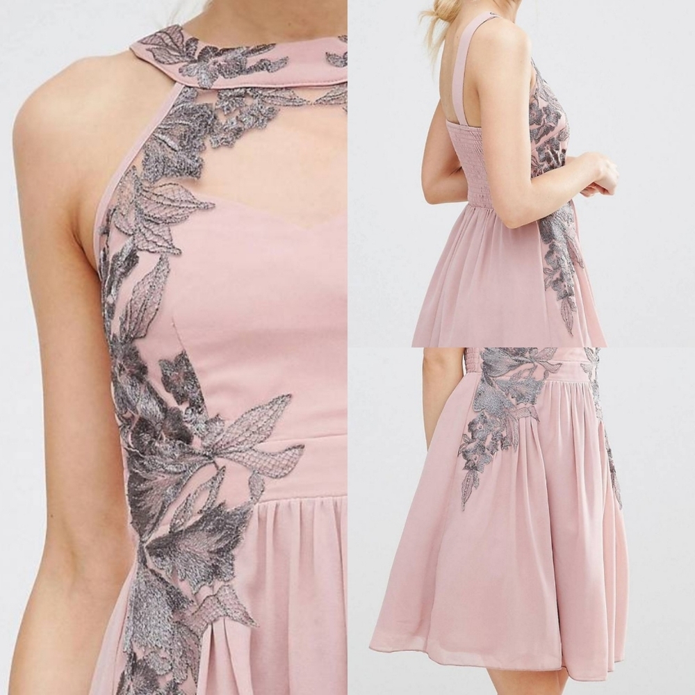 Little Mistress Petite High Neck Skater Dress Romantic Lace - Picture 3 of 13